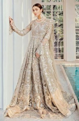 Beautiful pearls embroided long wedding maxy with dupata