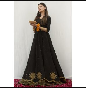 A black Anarkali outfit by dyot (Doubled layered lehnga)