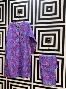 2 piece winters printed cotton suit, size 12