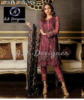 Unstitched (3Pcs) With Embroidered Front+Sequins Work