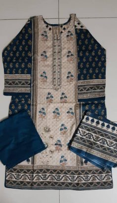 Stitched Panel Embroidered Suits With Lawn Dupatta Standrd Size