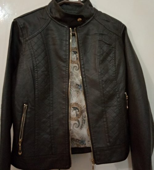 Brown cropped leather jacket