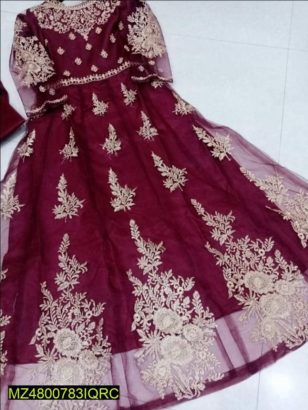 3 Pc Embroidered Kasab Net Maxi