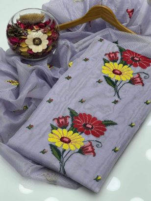 Khaadi Karndi net Cross-Stitch Front Embroidery Shirt With Khaadi Krandi Ful Jaal Cross-Stitch Embr