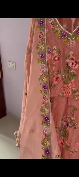 Raw silk pink tea lehnga