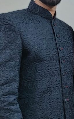 Groom embroidery black sherwani