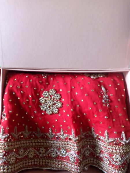 Red colour crinkle jarget 3 pc lengha urgent