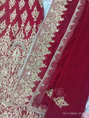 New design Bridal lehnga blood Red color with pure kora work