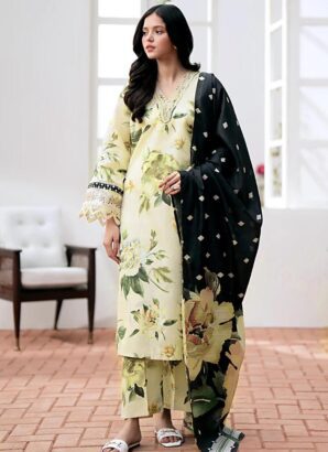 3 Pcs Womens Unstitched Linen Printed Suit