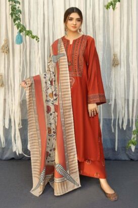 3 Pcs Womens Unstitched Dhanak Embroidered Suit