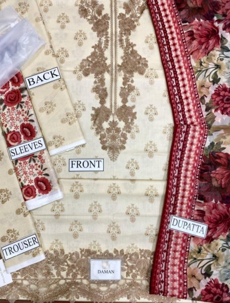 3pc embroidered lawn unstitched suit by zainab chottani