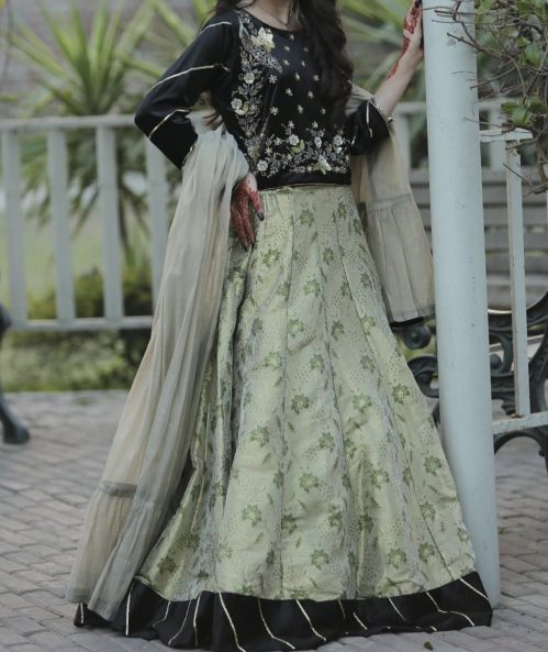 A beautiful lehenga with black choli